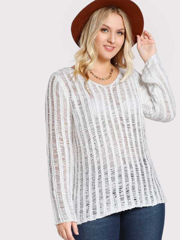 

Plus Knitted Long Sleeve Sweater IVORY, White, Holly Krueger