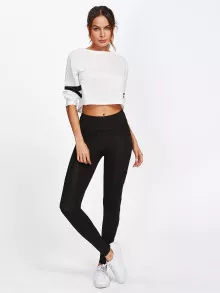 SHEIN Sheer Mesh Panel Leggings - Black - View 4