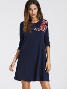 Embroidered Applique Drop Shoulder Tee Dress