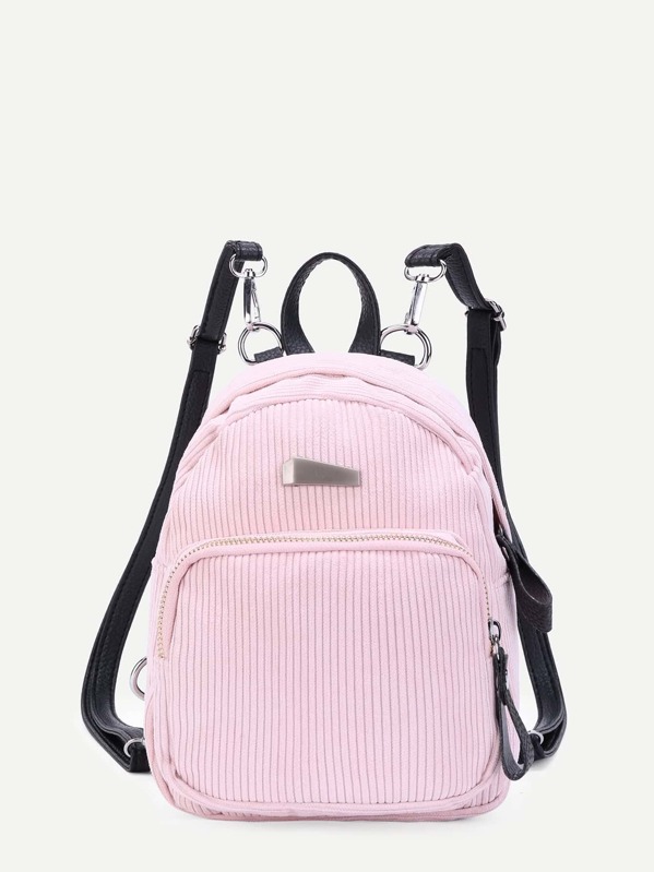 

Zipper Front Corduroy Backpack, Pink