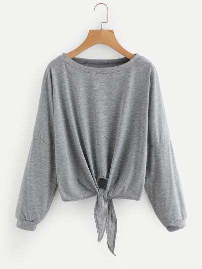 Drop Shoulder Tie Front Tee