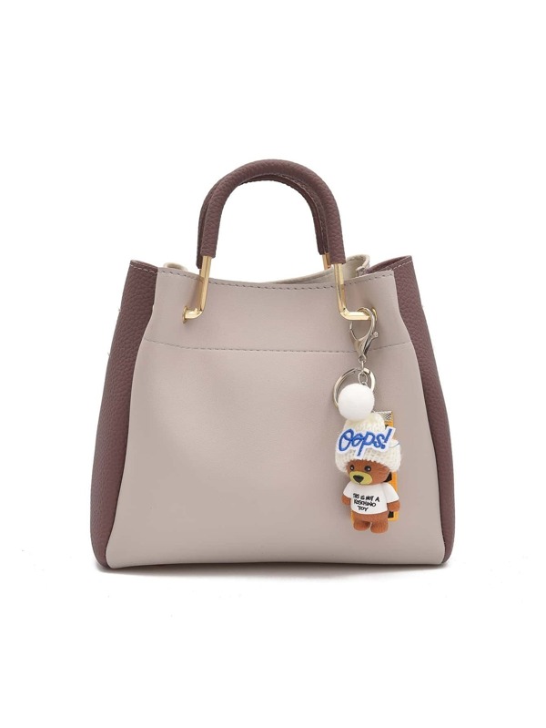 Pu Two Tone Handbag With Clutch Shein Sheinside