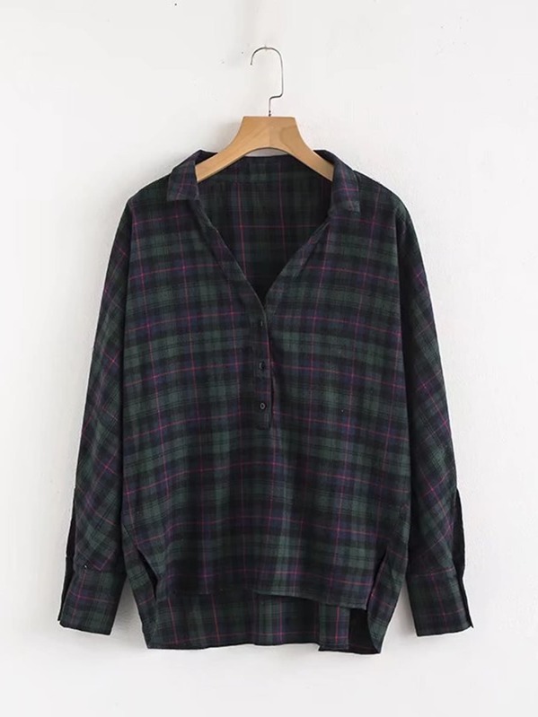 

Dip Hem Gingham Blouse, null