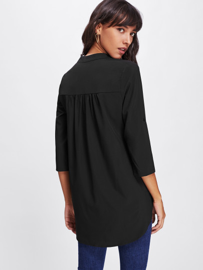 EMERY ROSE Roll Tab Sleeve Curved Hem Longline Top