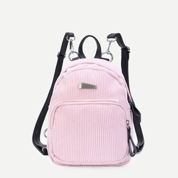 

Zipper Front Corduroy Backpack, Pink