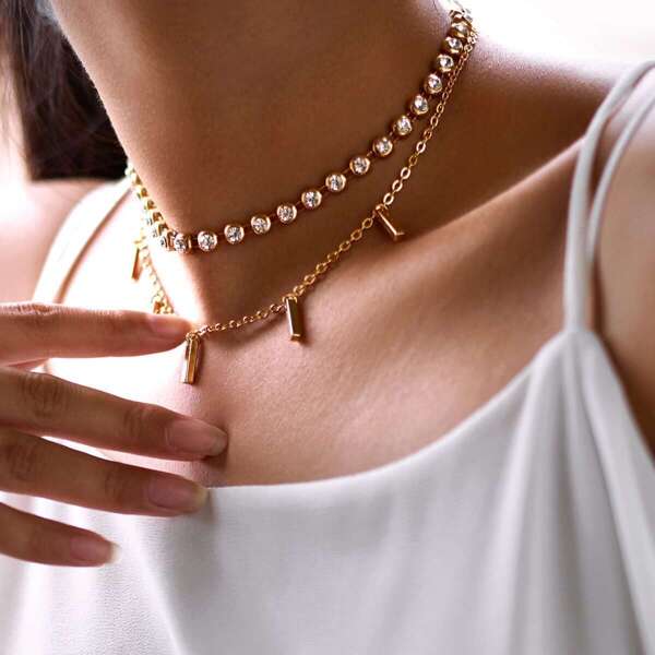

Bar Charm Double Layered Choker, Gold