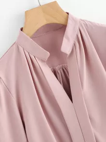 Mock Neck Pleated Detail Shirt - Baby Pink - View 3