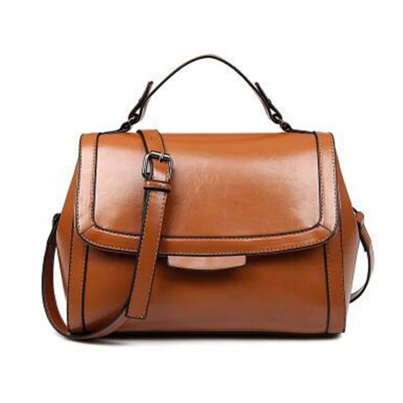 

PU Flap Shoulder Bag With Handle, Brown