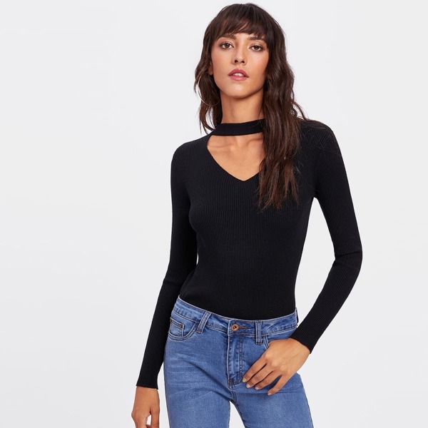 

V Cut Neck Ribbed Tee