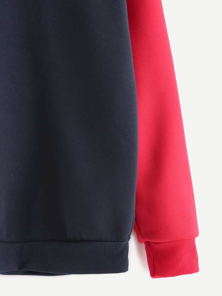 Contrast Sleeve Letter Print Sweatshirt - Multicolor - View 3