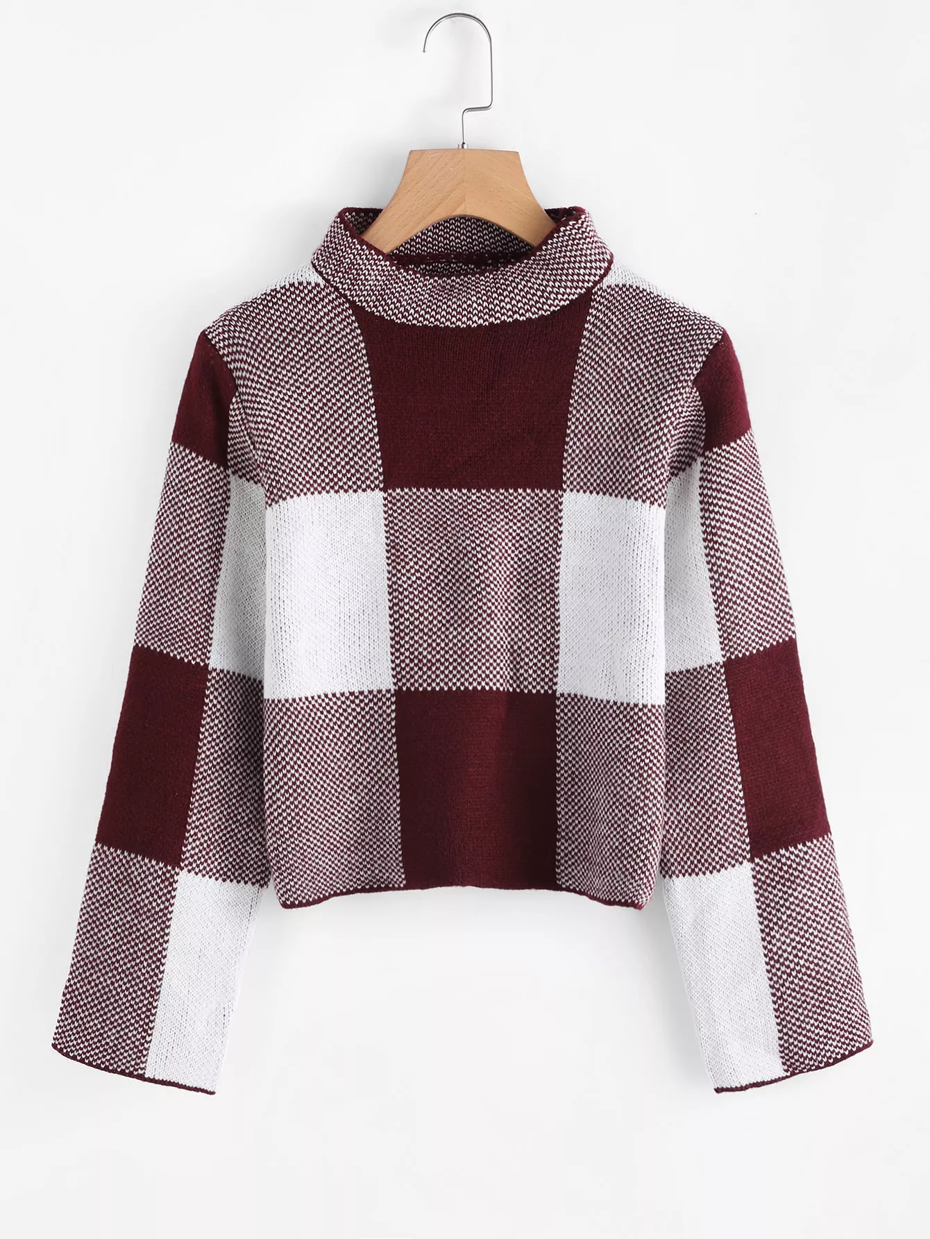 High Neck Gingham Crop Sweater High Neck Gingham Crop Sweater