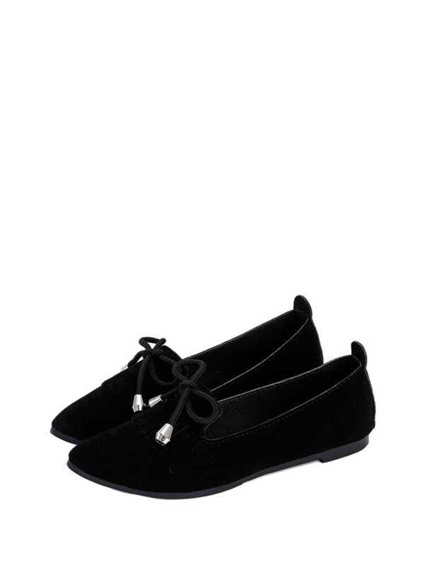 PU Spitze flache Schuhe mit Schleife German SheIn(Sheinside) Damen Flach Schleife Knoten Mode Trend Plimsolls Sneaker