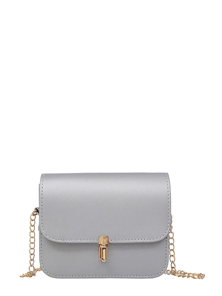 

PU Flap Shoulder Bag With Chain, Grey