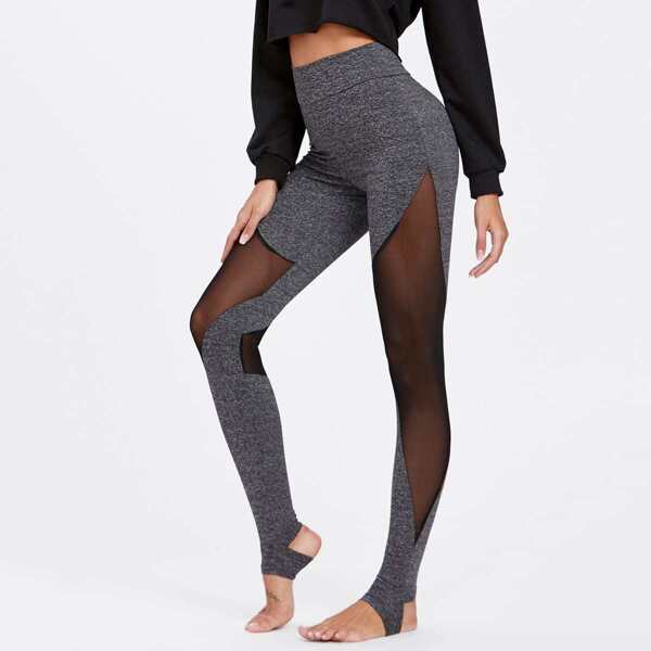 

Mesh Insert Heathered Knit Stirrup Leggings