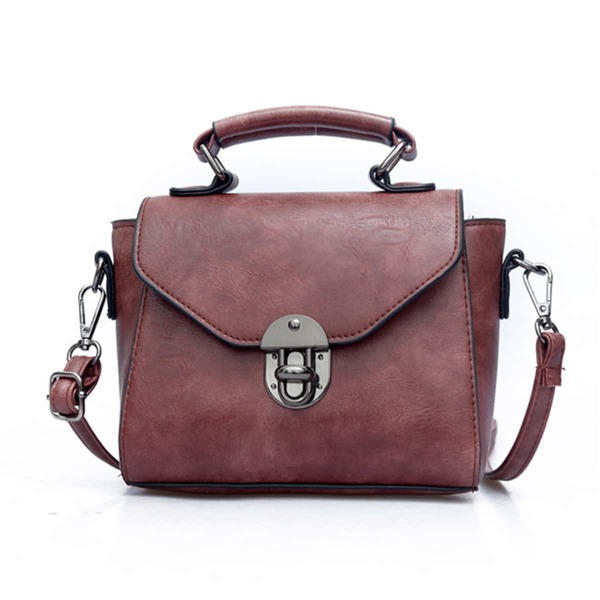 

Pushlock Flap PU Shoulder Bag With Handle, Rust