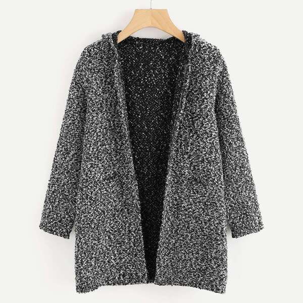 

Hooded Double Pockets Tweed Coat, Grey
