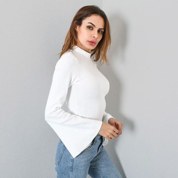 

Mock Neck Fluted Sleeve Tee