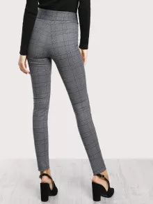 SHEIN Elasticized Waist Plaid Leggings - Dark Grey - View 2