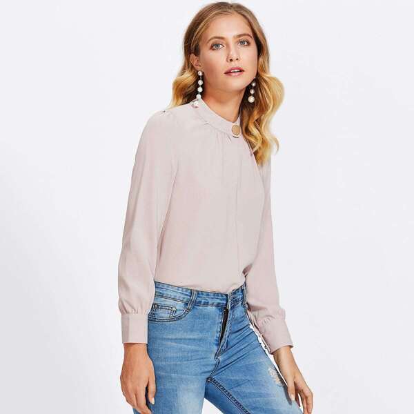 

Mock Neck Button Front Shirt