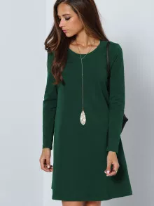 SHEIN LUNE Solid Swing T-shirt Dress - Dark Green - View 5