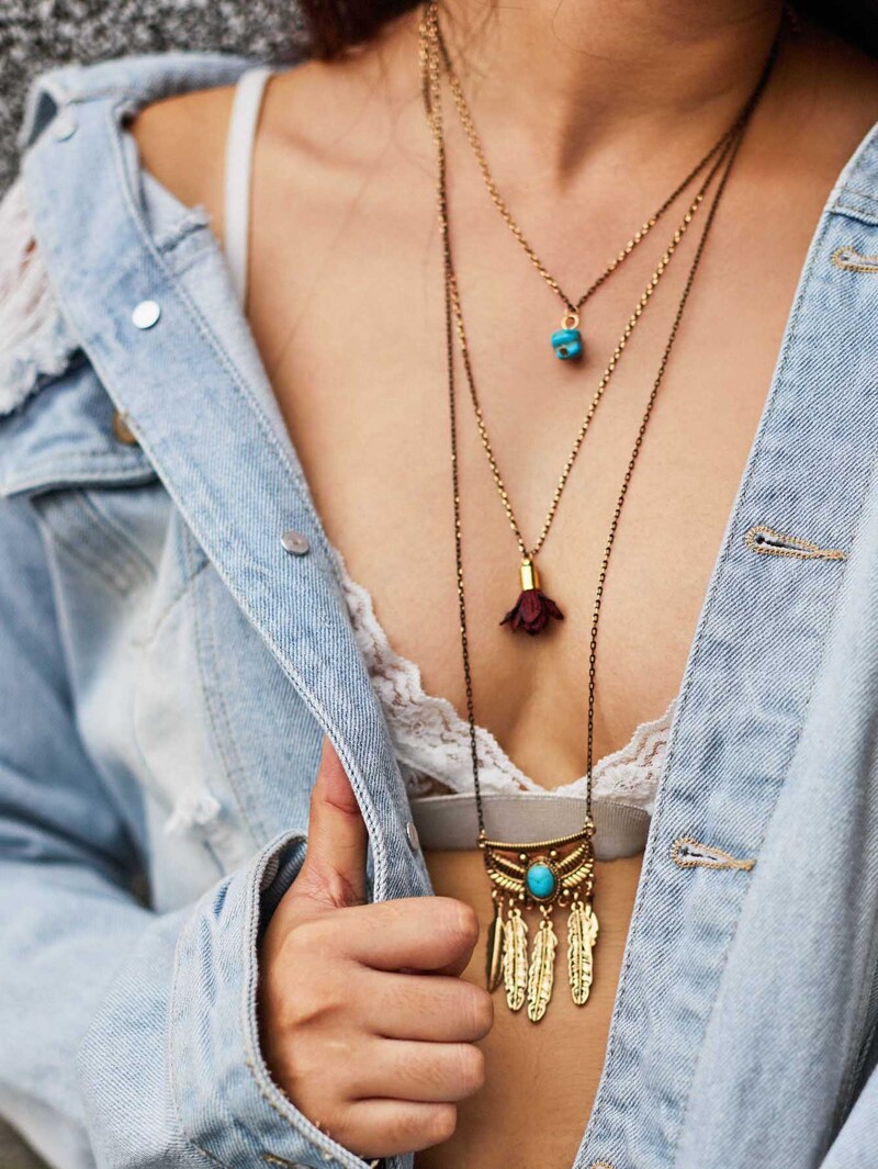 

Mixed Charm Layered Chain Necklace, Black
