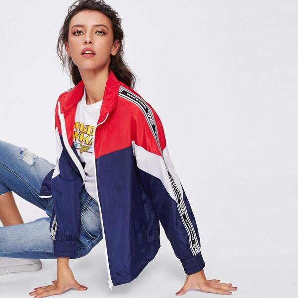

Cut And Sew Striped Print Sleeve Jacket, Multicolor