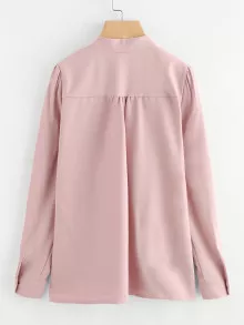 Mock Neck Pleated Detail Shirt - Baby Pink - View 2