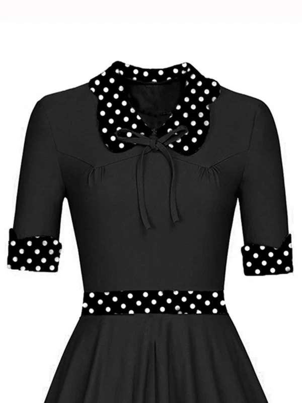 contrast polka dot flare dress