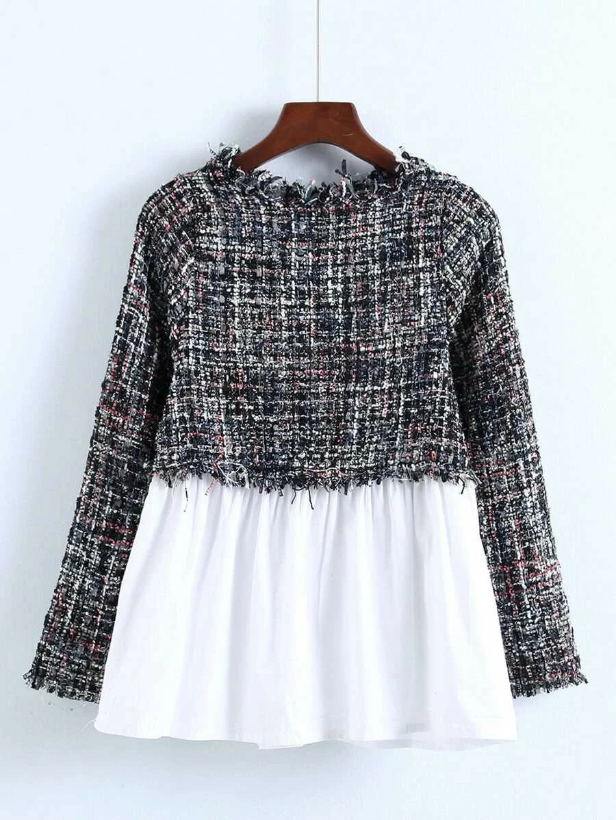 2 In 1 Tweed Babydoll Blouse - Multicolor - View 1