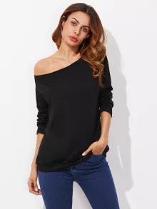 SHEIN Camiseta con hombro descubierto - Negro - View 1
