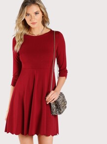 Scallop Trim Fit & Flare Dress