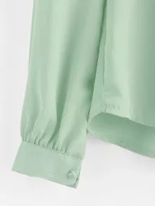 領串珠裝飾前短後長壓褶雪紡襯衫 - 綠色 - 查看 3