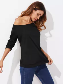 SHEIN Camiseta con hombro descubierto - Negro - View 3