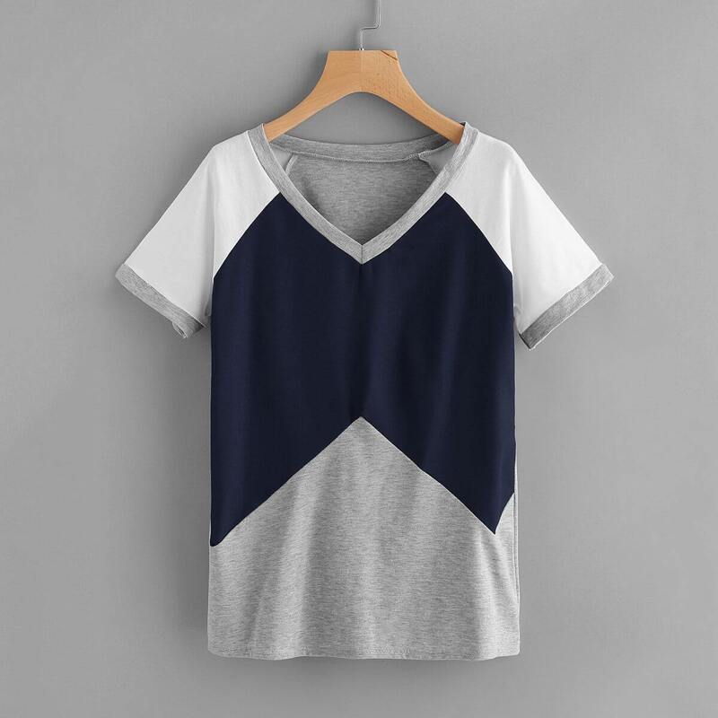 

Cut And Sew Contrast Raglan Sleeve Tee, Multicolor