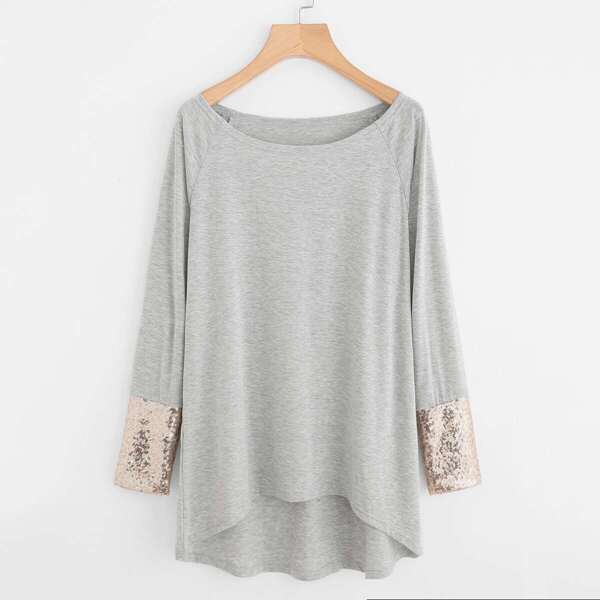 

Contrast Sequin Cuff Dip Hem Tee