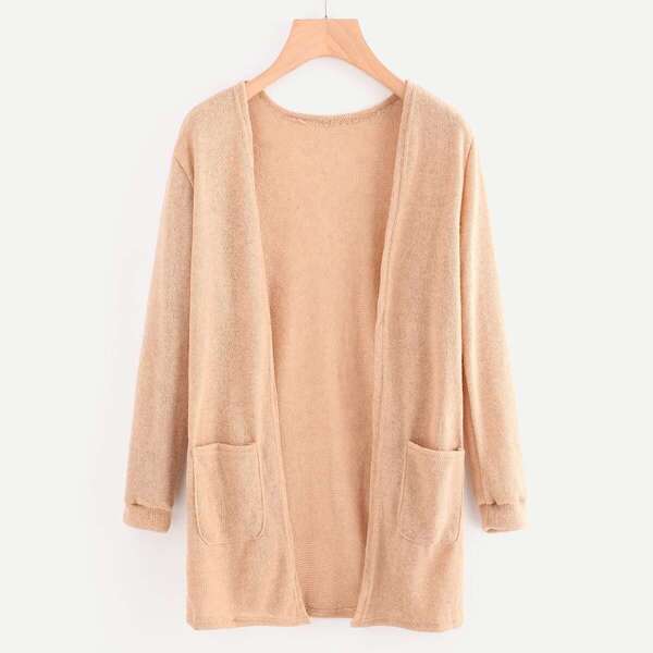 

Open Front Sweater With Pockets, Nude