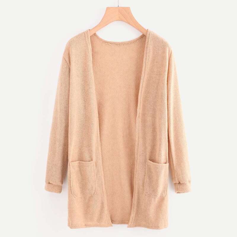 

Open Front Sweater With Pockets, Pink