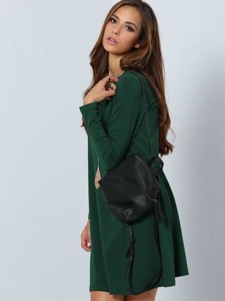 SHEIN LUNE Tshirt klänning med utställd kjol - Mörk Grön - Visa 3