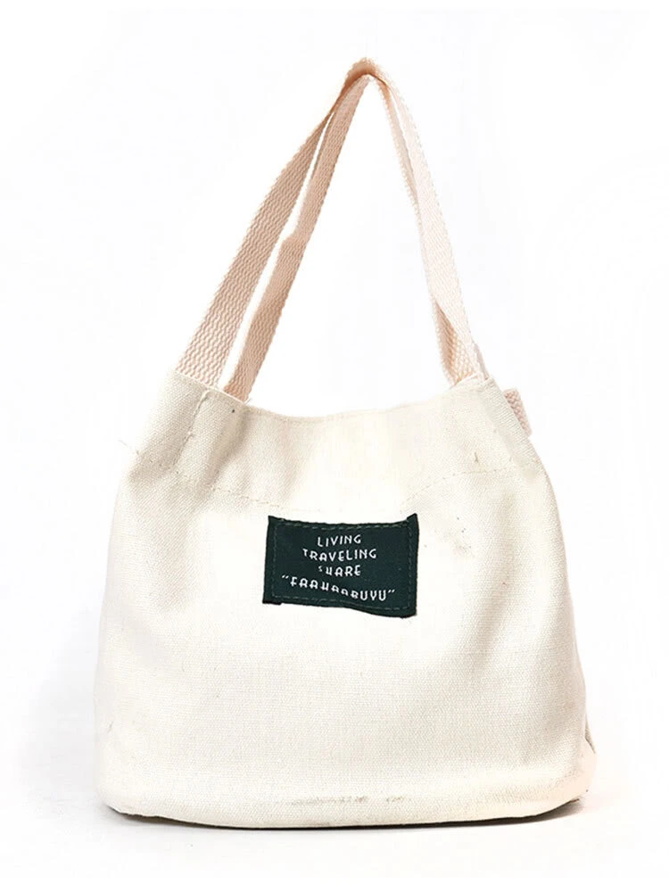 Letter Print Canvas Tote Bags