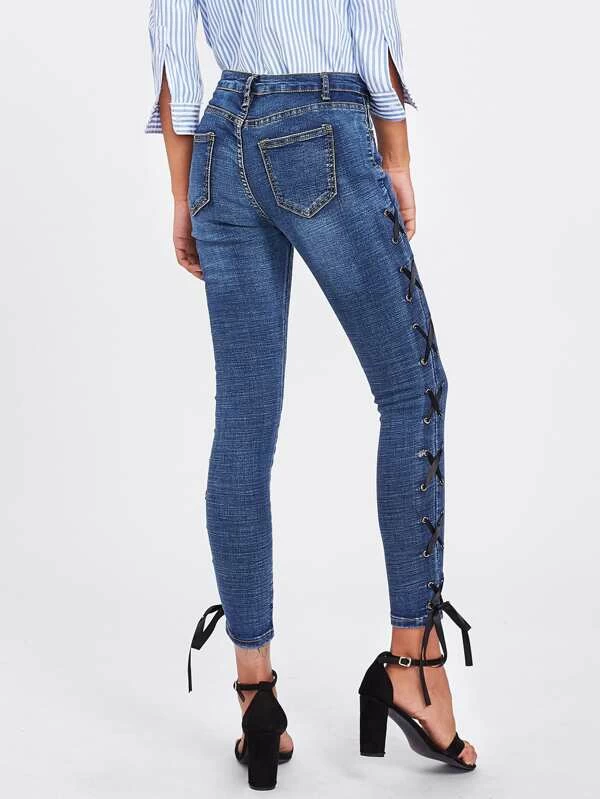 side tie up jeans