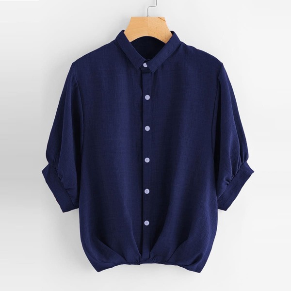 

Lantern Sleeve Gathered Hem Shirt