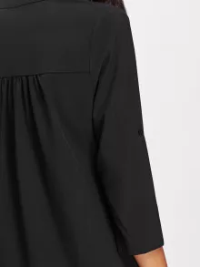 EMERY ROSE 胸前口袋捲袖前短後長襯衫 - 黑色 - 查看 3