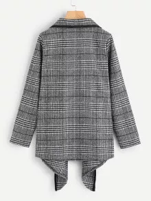 Tartan Plaid Waterfall Neck Jacket - Dark Grey - View 2