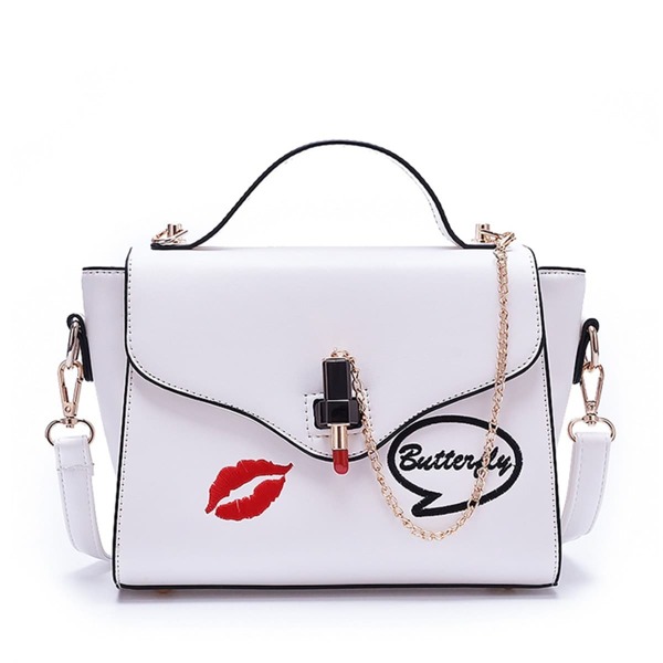 

Chain Detail Print Flap Crossbody Bag, White