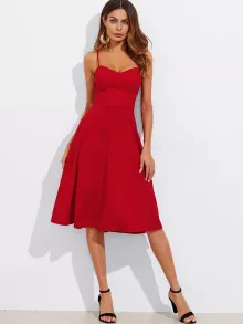 SHEIN Crisscross Tie Back Flared Cami Prom Dress