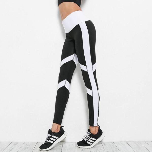 

Contrast Striped Skinny Leggings, Black and white