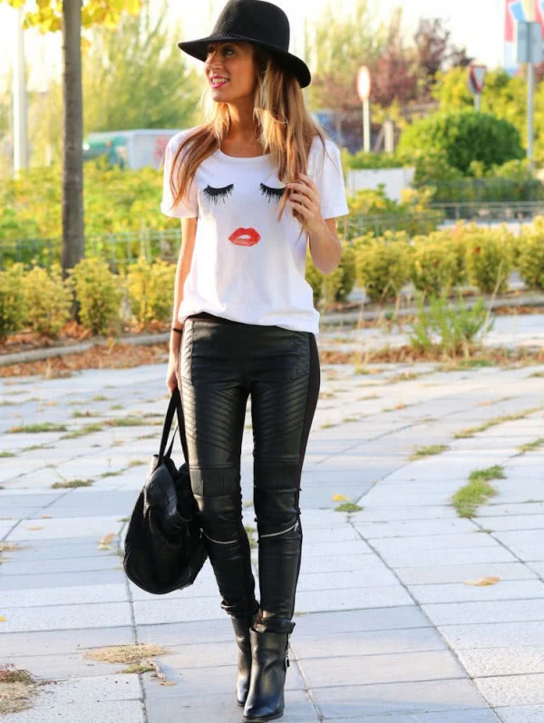Hochglanz Frauen Im Sommer T-Shirt Wimpern Lippen Gedruckten Weiße T-Shirts AP