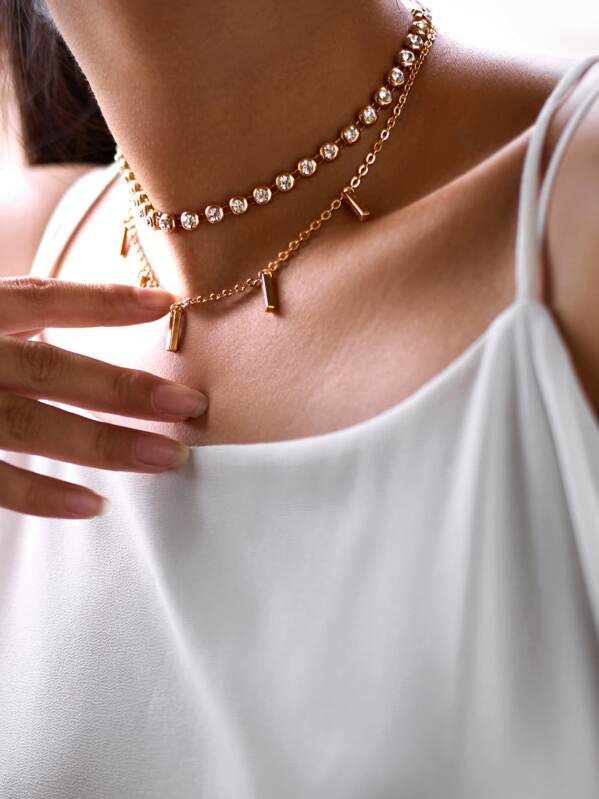 

Bar Charm Double Layered Choker, Gold