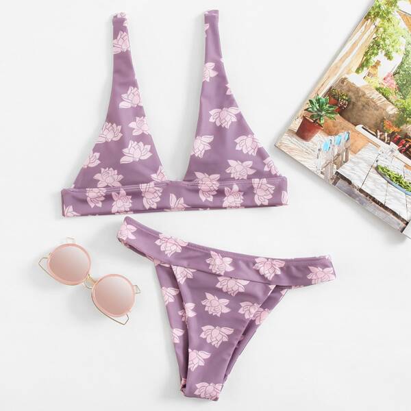 

Calico Print Plunge Bikini Set