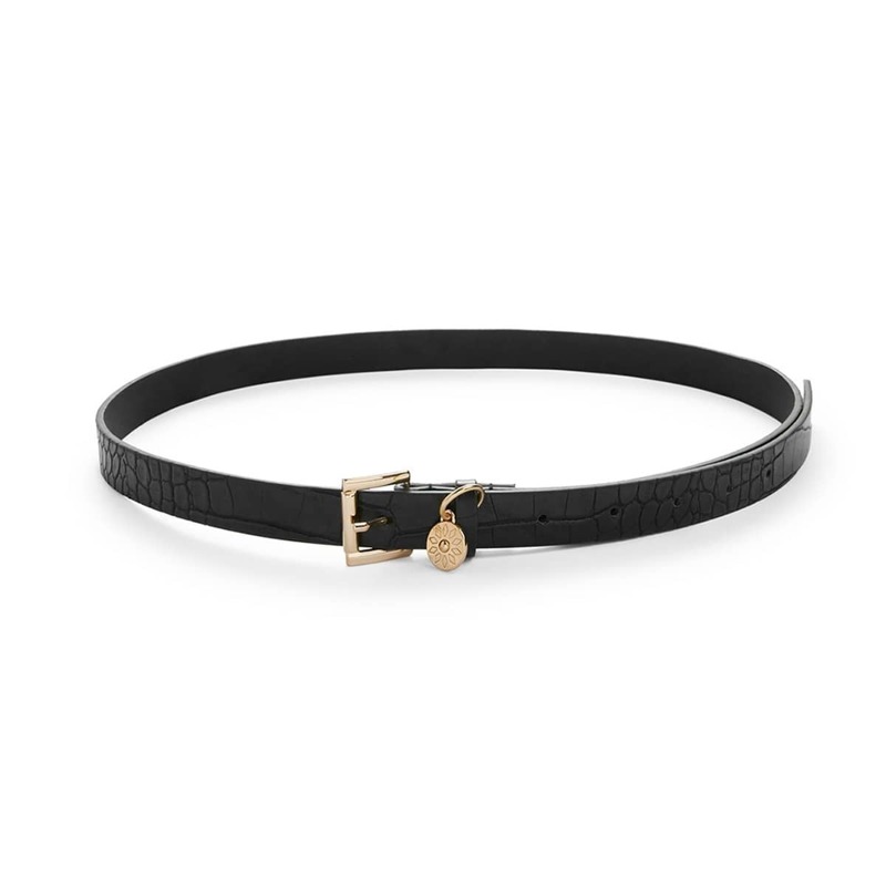 

Embossed Crocodile Skinny Belt, Black